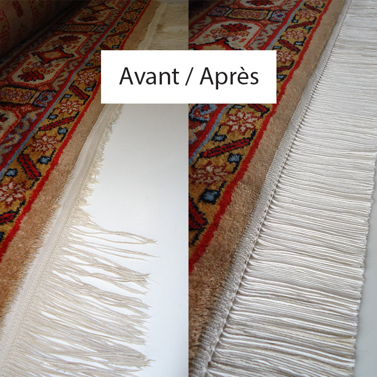 Restauration de tapis avec reprise des franges