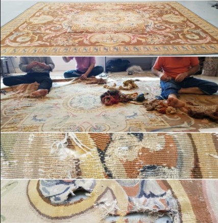 Restauration de tapis dans nos ateliers de Nantes, Caen, Bordeaux, Paris, Aubusson, Lyon, Nice et Cannes